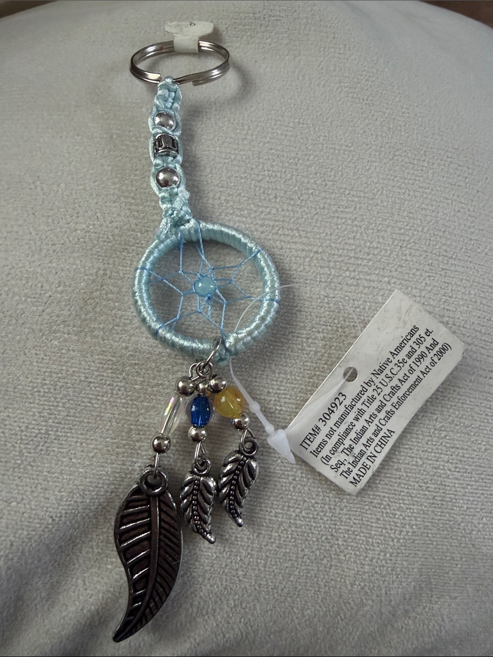 Light Blue Dreamcatcher Keychain with Feather Charms